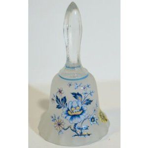 Westmoreland Decorated Clear Satin Glass Bell with Blue Floral Pattern - Vintage